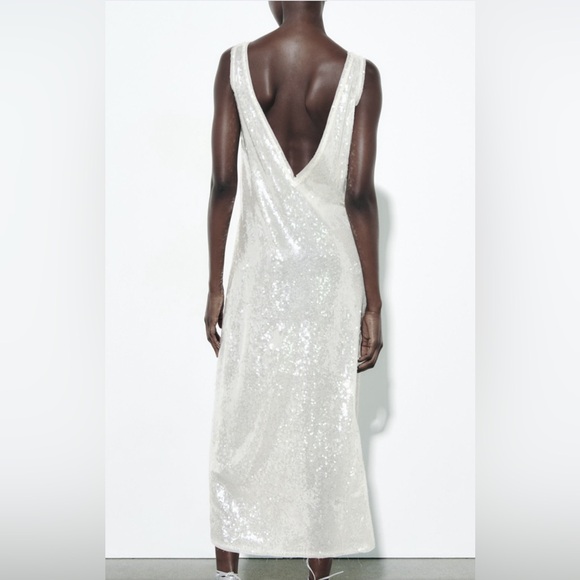 ZARA white sequins midi dress size extra small - Picture 3 of 16